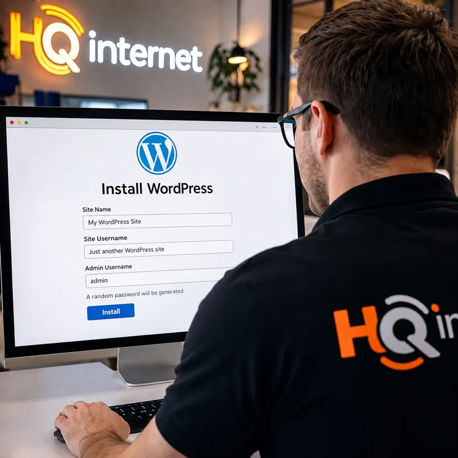 HQinternet supportmedewerker installeert WordPress voor een klant